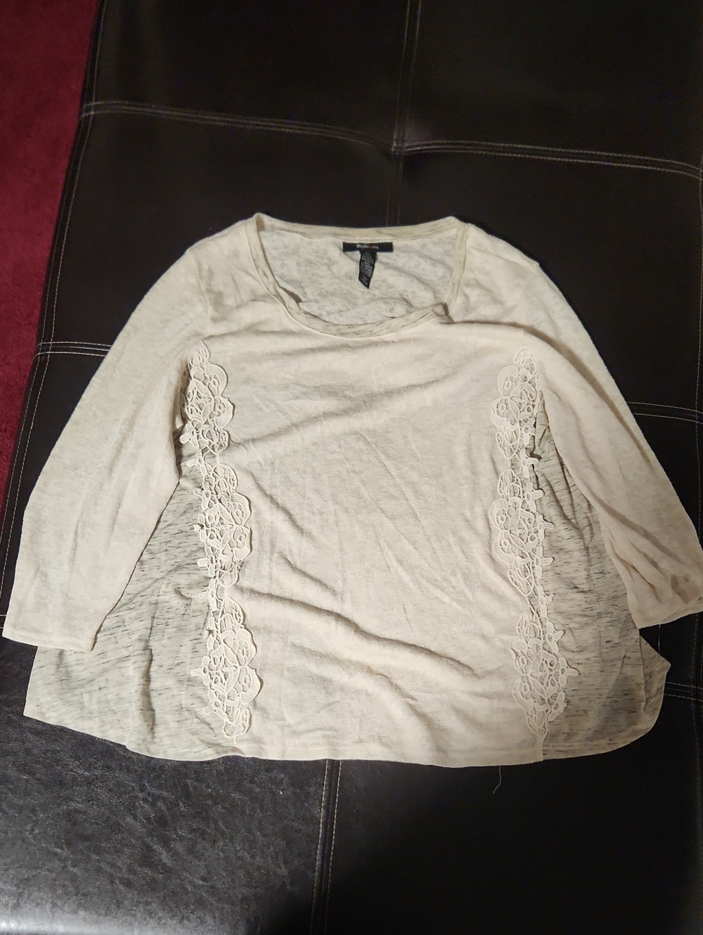 Style & Co. Cream Lace-Trim Tunic Top